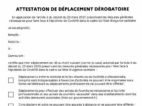 Attestation dérogatoire