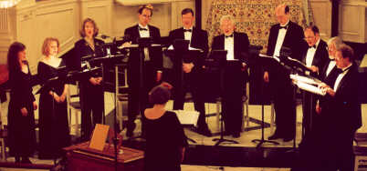 a choir in a church, performing for an audience