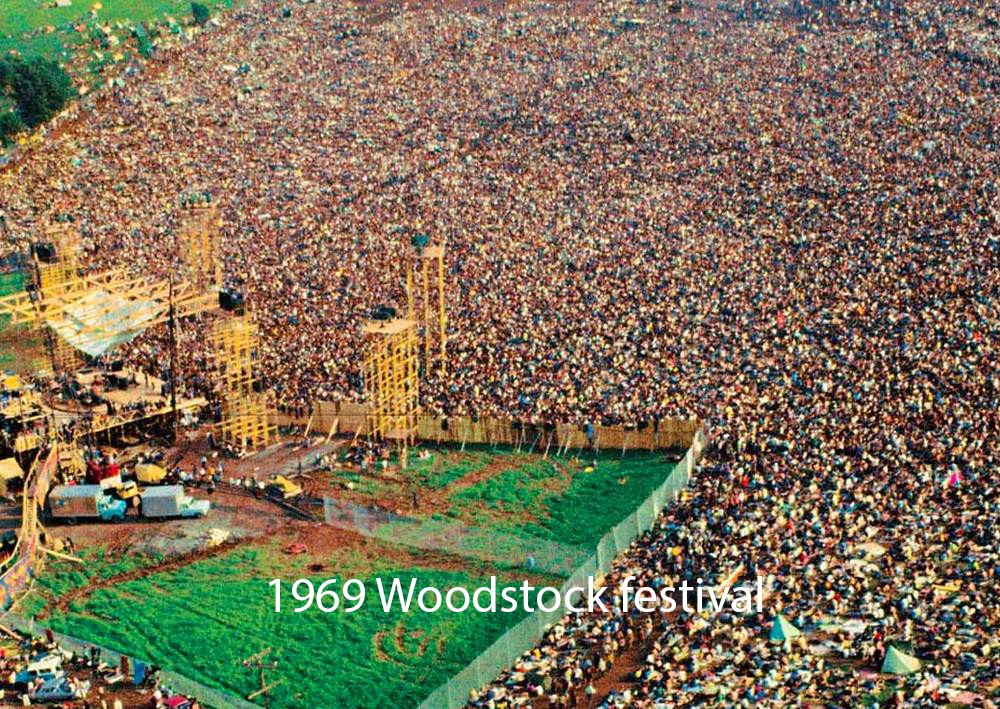 aerial picture of Woodstock festival in 1969